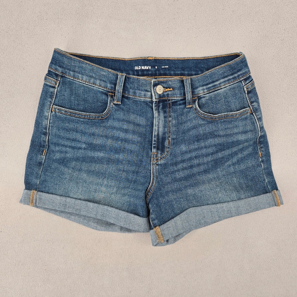 Old Navy Womens Size 0 Denim Shorts Mid Rise Cuffed Medium Wash Blue